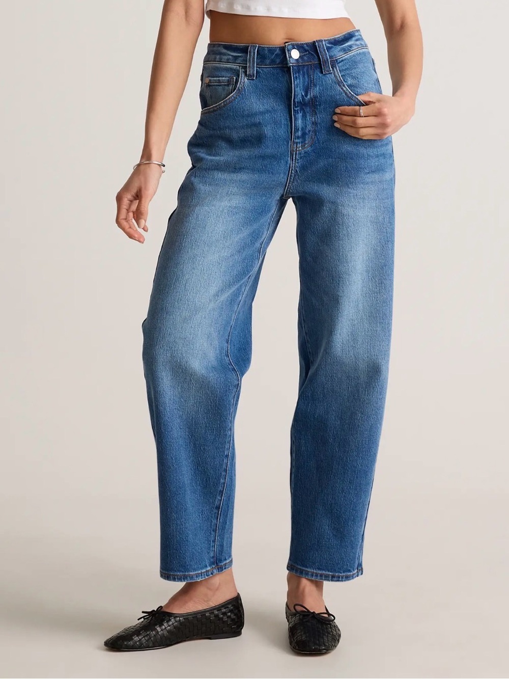 Quince High-Rise Barrel-Leg Jeans - Medium Blue Wash